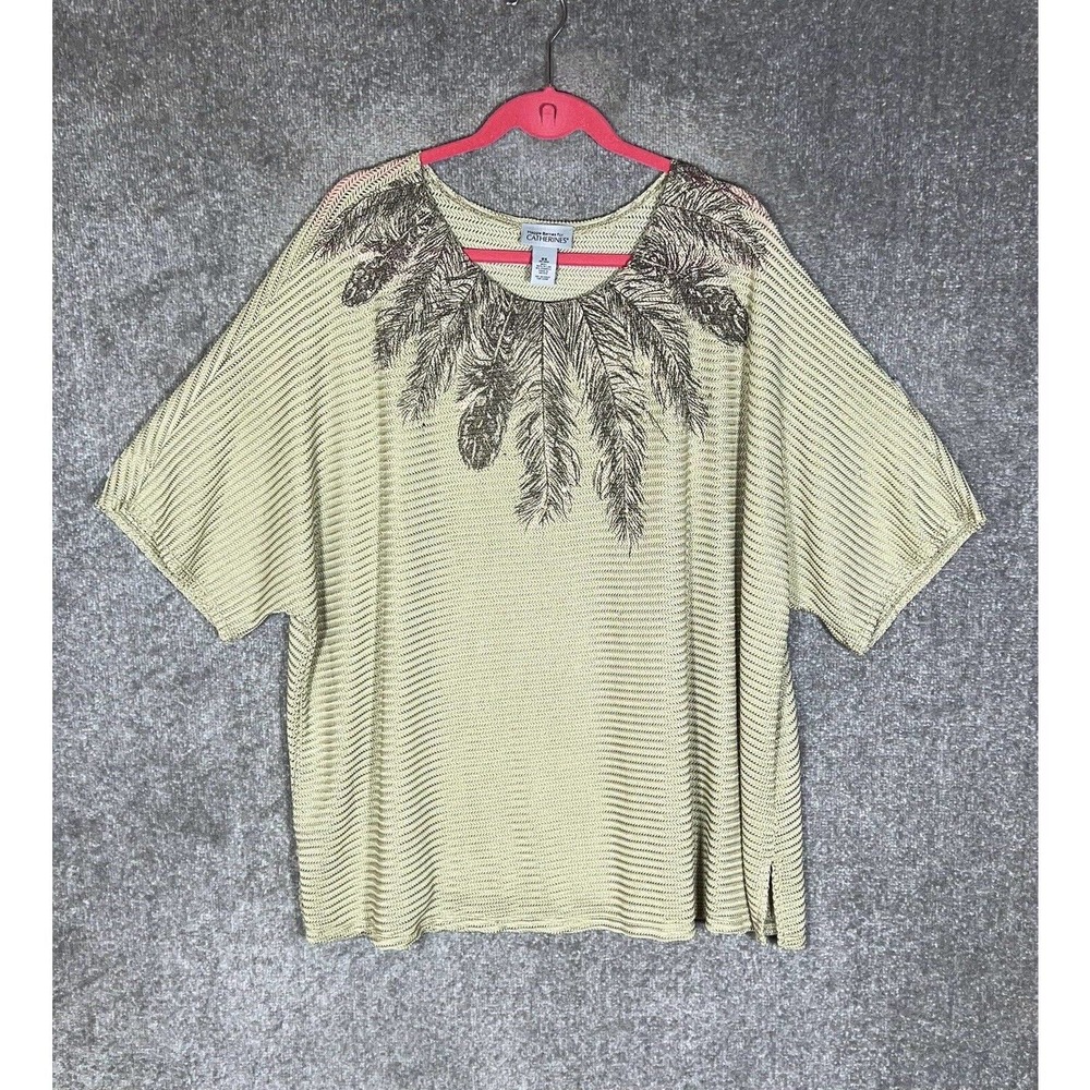 Maggie Barnes For Catherines Embellished Top Womens Size‎ 3X 26/28W Stretch Gold